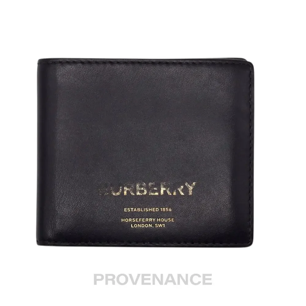 🔴 Burberry Address Logo Bifold Wallet - Black Leather